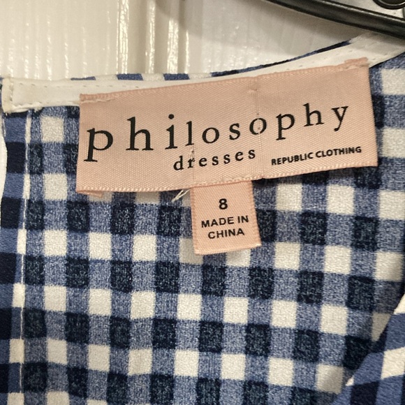 Philosophy Blue Gingham Button-Down Dress Plaid Short Sleeve Sz S - Picture 4 of 14